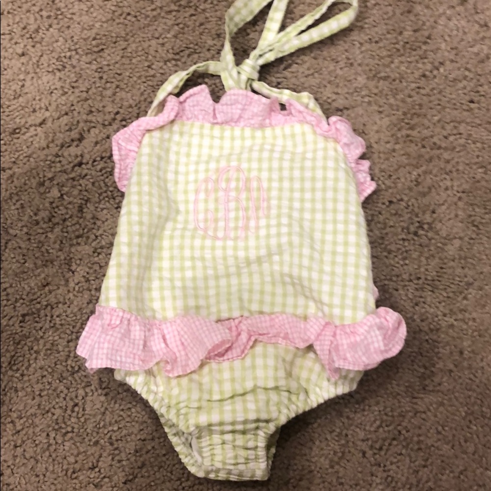 cBa monogram green gingham swim size 18 mo